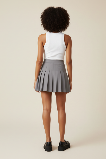Jupe Patineuse Grise Mini Plissée