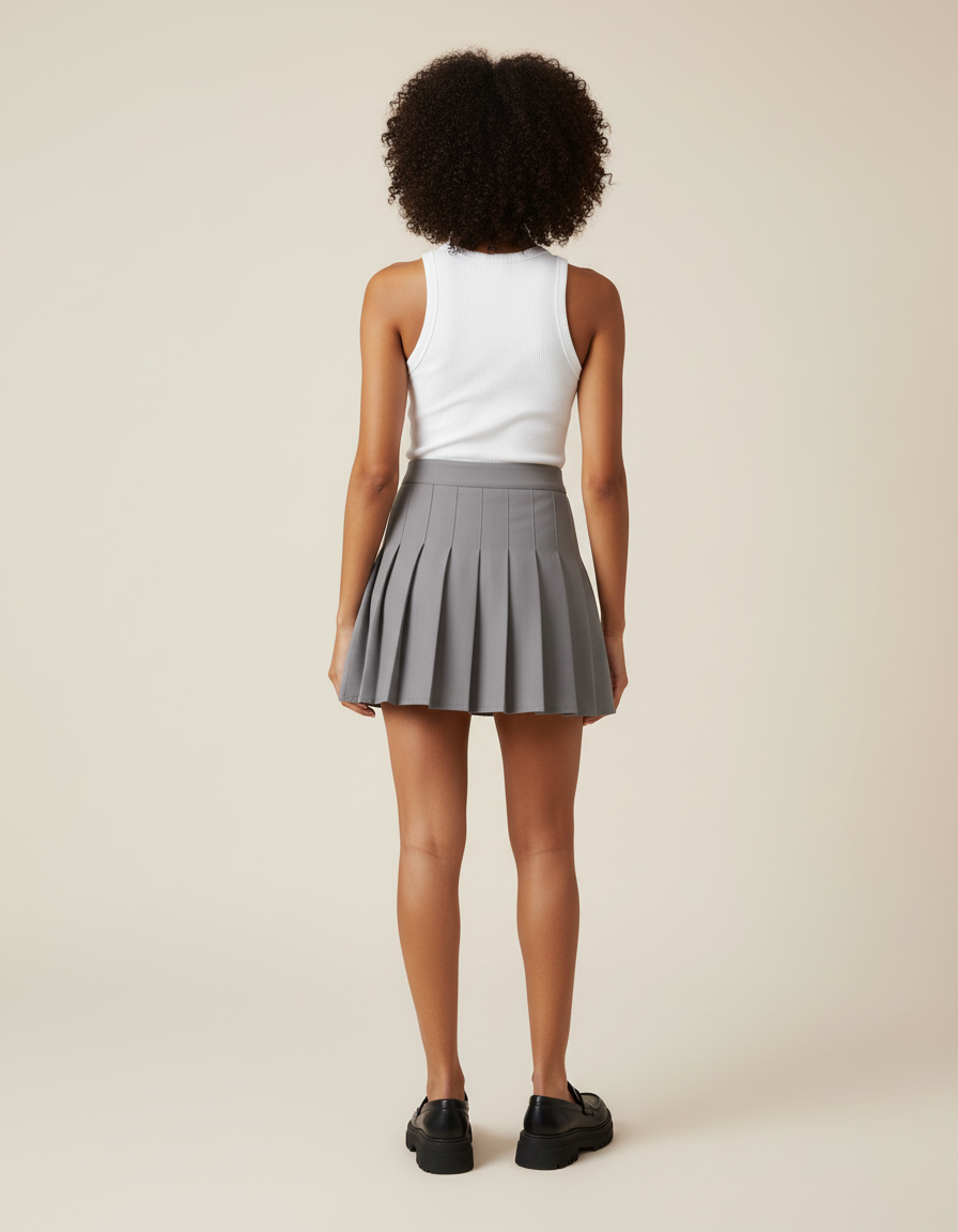 Jupe Patineuse Grise Mini Plissée