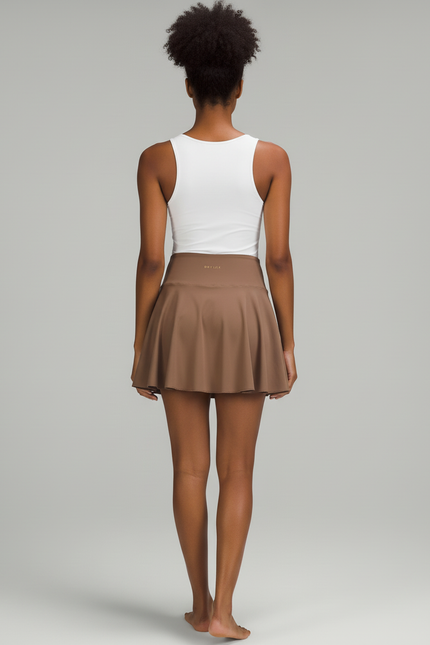 Jupe Patineuse Marron Taille Haute Fluide