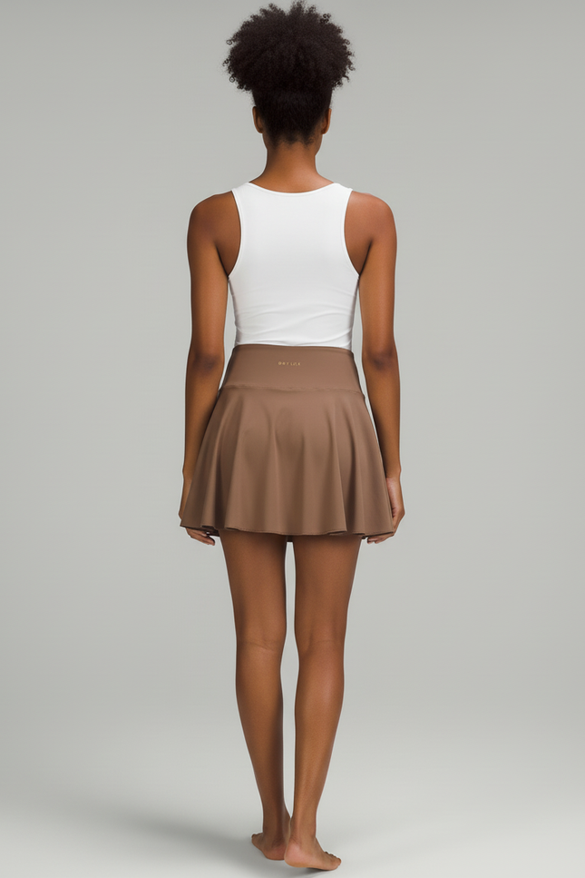 Jupe Patineuse Marron Taille Haute Fluide