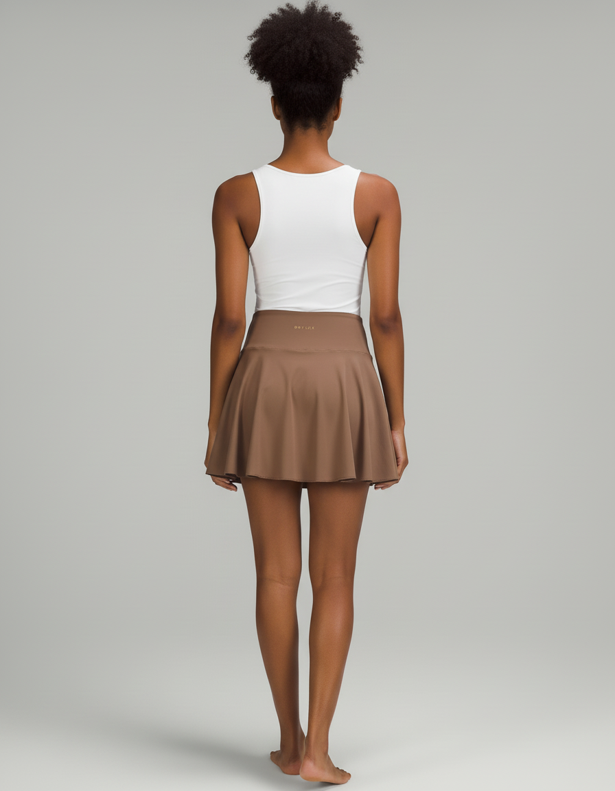 Jupe Patineuse Marron Taille Haute Fluide