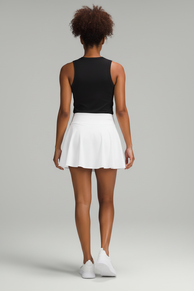 Jupe Patineuse Blanche Plissée Taille Haute