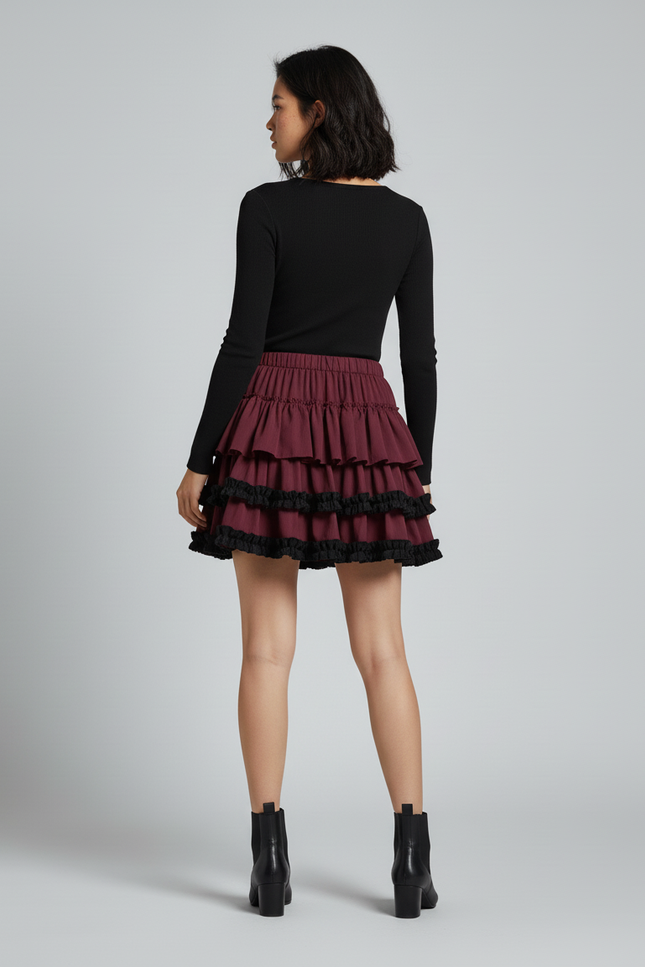 Jupe Patineuse Bordeaux À Volants Tendance