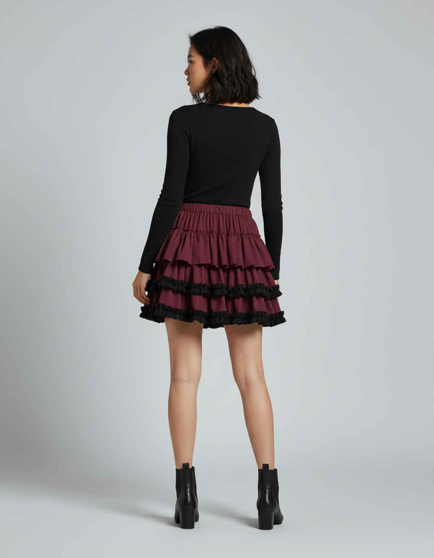 Jupe Patineuse Bordeaux À Volants Tendance