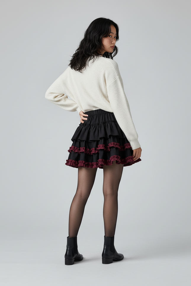 Jupe Patineuse Noire Volants Plissée