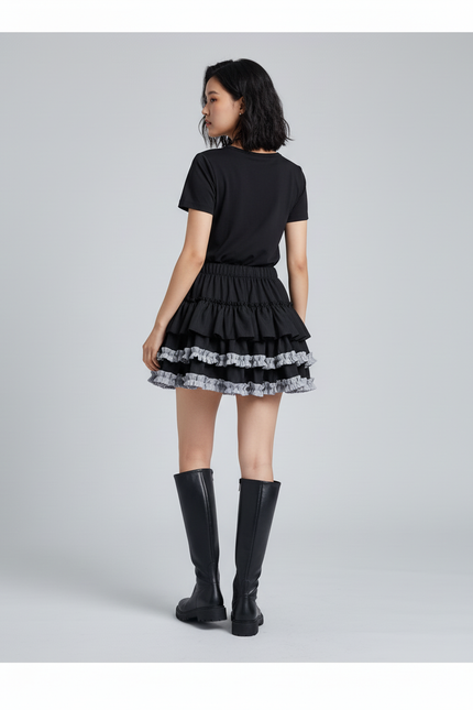 Jupe Patineuse Noire À Volants Décontractée