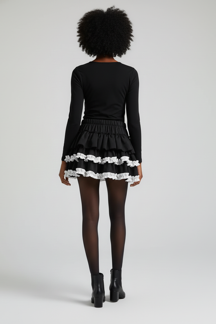 Jupe Patineuse À Volants Blancs Chic