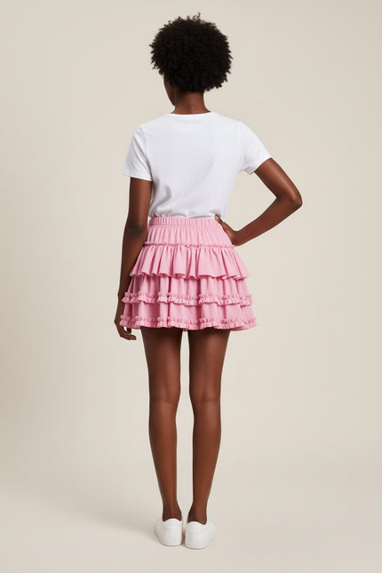 Jupe Patineuse Rose À Volants Fluide