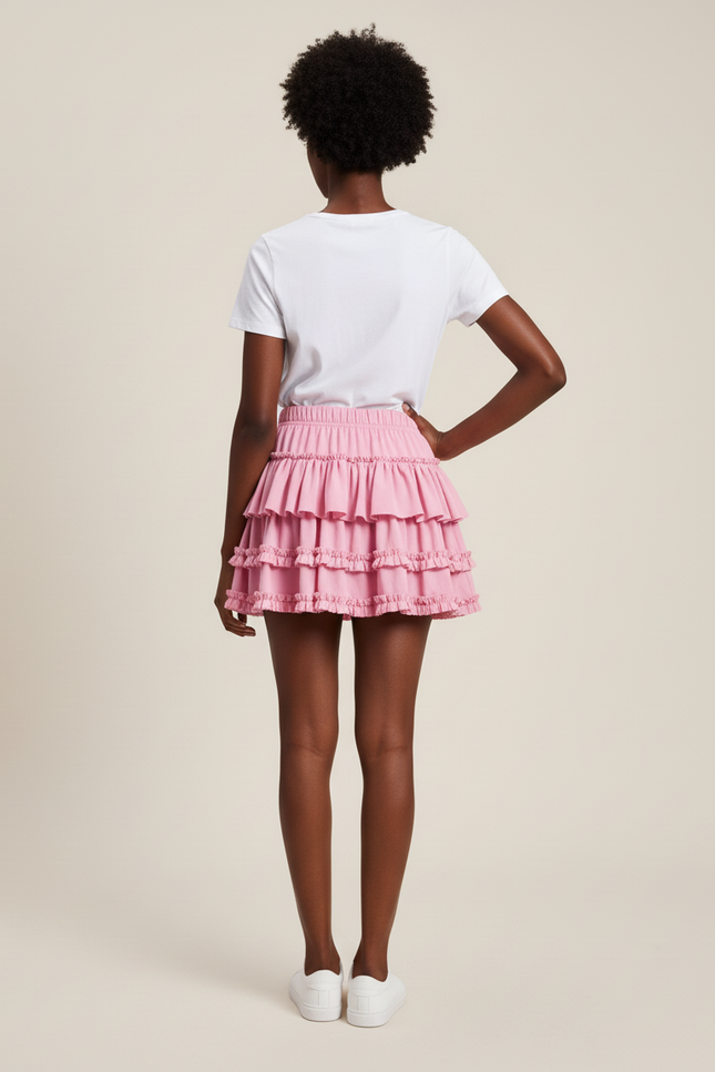 Jupe Patineuse Rose À Volants Fluide