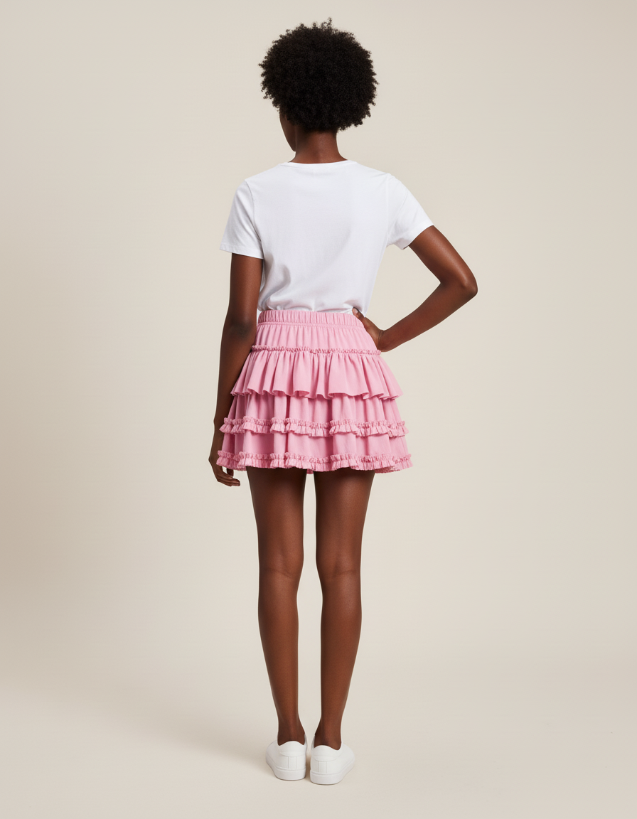 Jupe Patineuse Rose À Volants Fluide