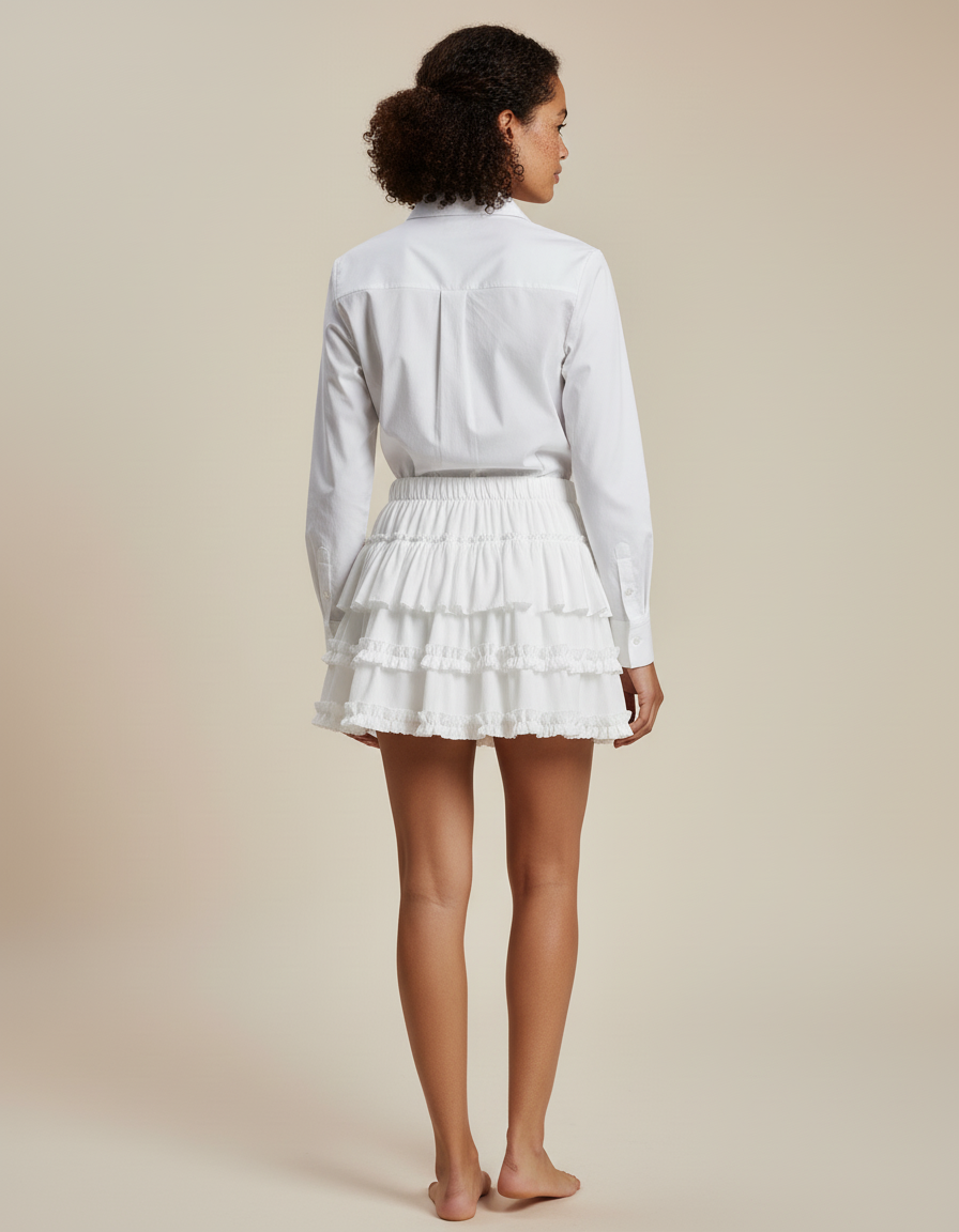 Jupe Patineuse Blanche Volantée Chic