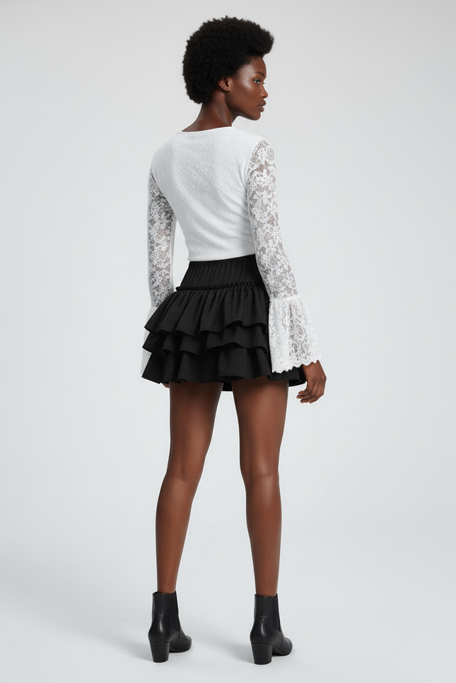 Jupe Patineuse Noire Volants Chic