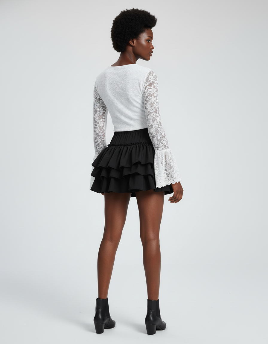 Jupe Patineuse Noire Volants Chic