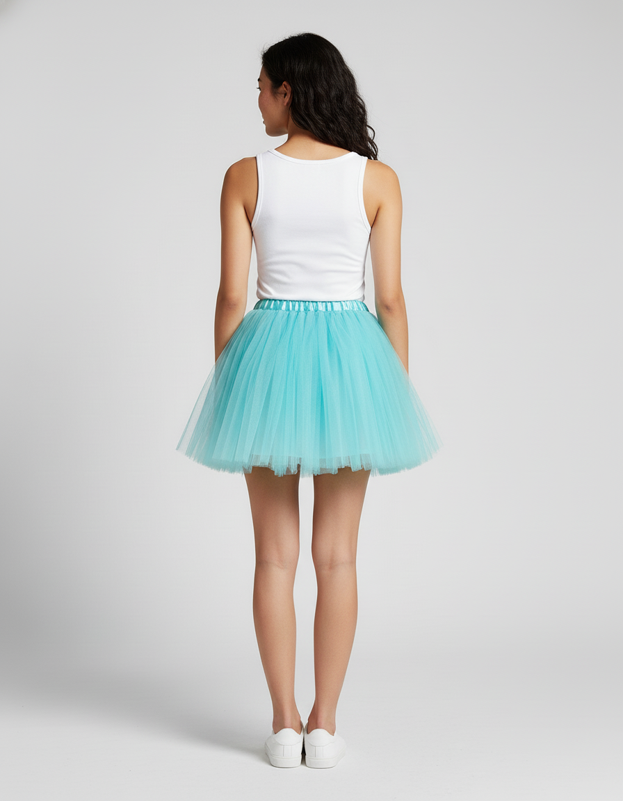 Jupe Patineuse Tulle Bleue Plissée