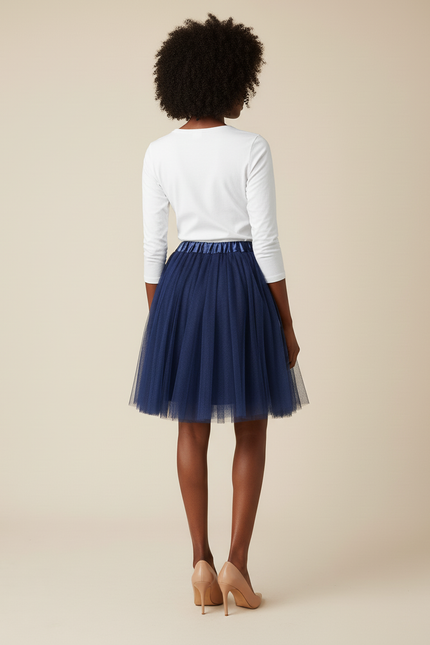 Jupe Patineuse Tulle Bleu Marine Fluide