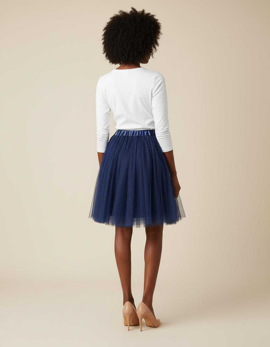 Jupe Patineuse Tulle Bleu Marine Fluide