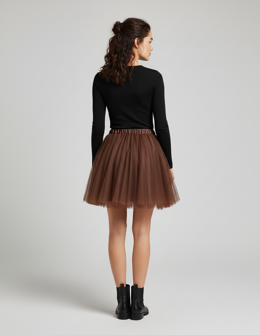 Jupe Patineuse Tulle Marron Chic