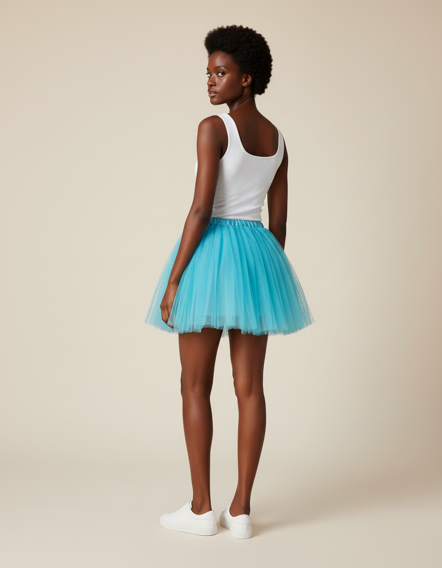 Jupe Patineuse Tulle Bleu Turquoise Fluide