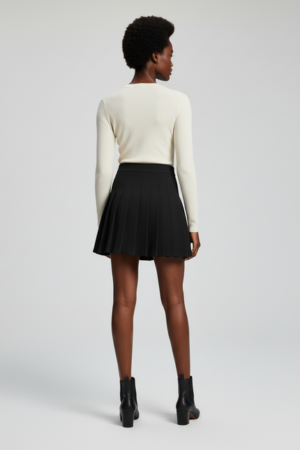 Jupe Patineuse Noire Plissée Mini