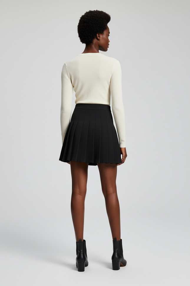 Jupe Patineuse Noire Plissée Mini