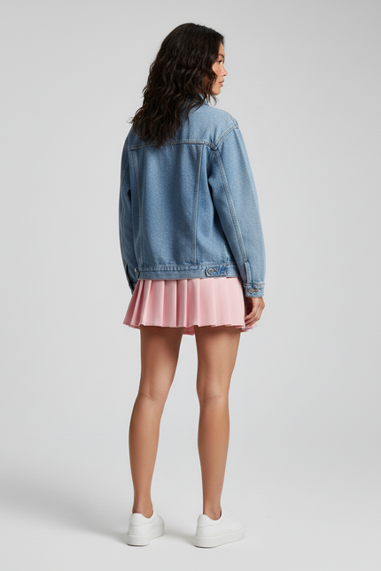 Jupe Patineuse Rose Plissée Taille Haute