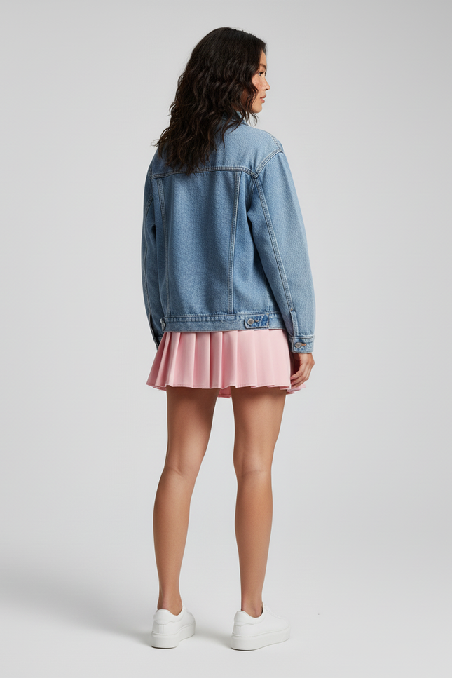 Jupe Patineuse Rose Plissée Taille Haute