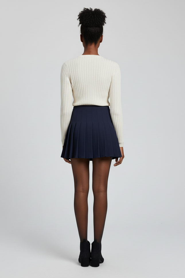 Jupe Patineuse Bleue Marine Plissée Chic Moderne