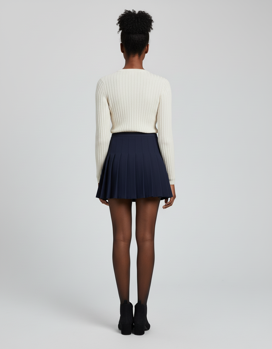 Jupe Patineuse Bleue Marine Plissée Chic Moderne