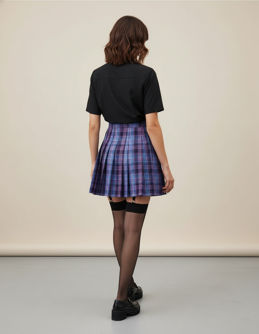 Jupe Patineuse Plaid Plissée Chic Preppy