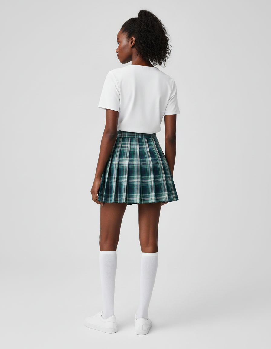 Jupe Patineuse Carreaux Plissée Preppy