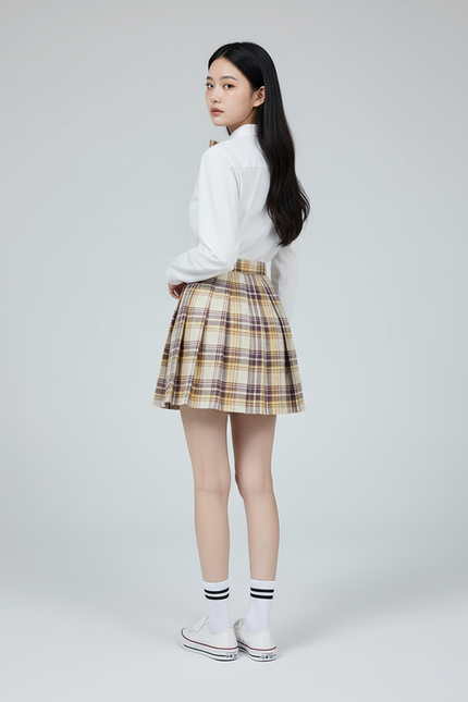 Jupe Patineuse À Carreaux Plissée Mignonne