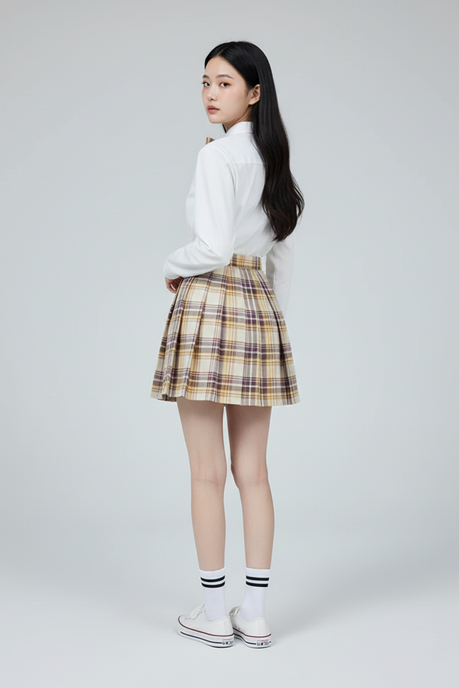 Jupe Patineuse À Carreaux Plissée Mignonne