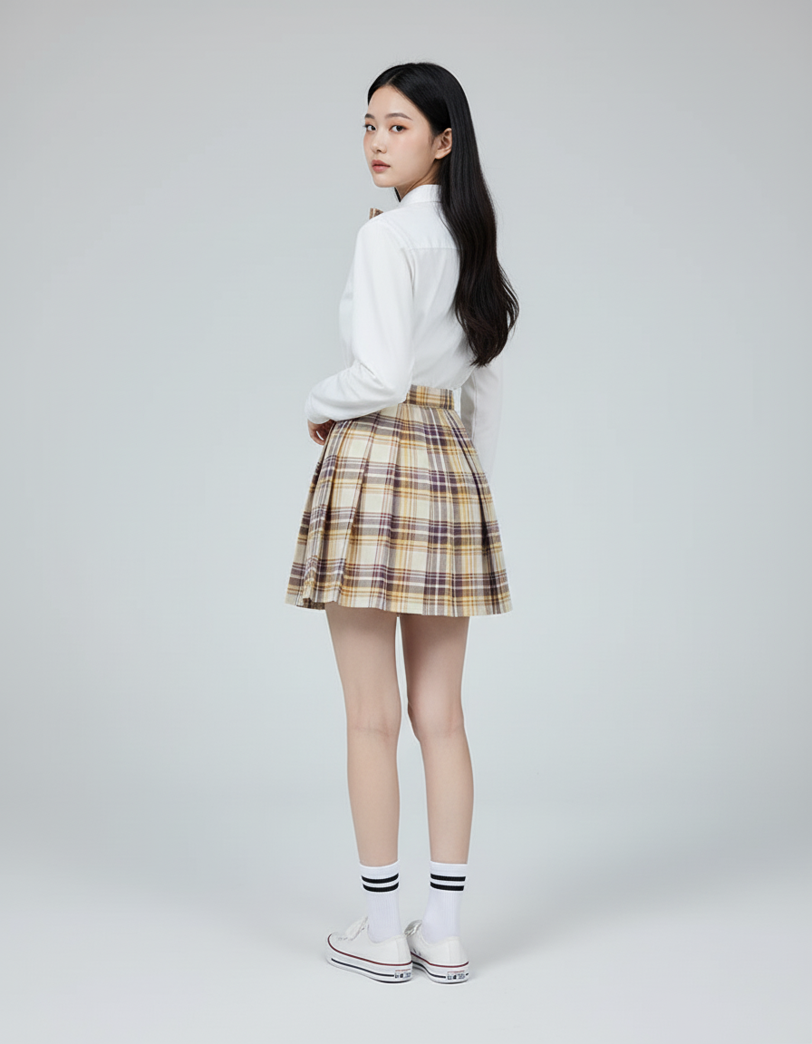 Jupe Patineuse À Carreaux Plissée Mignonne