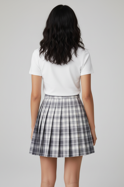 Jupe Patineuse À Carreaux Plissée Preppy