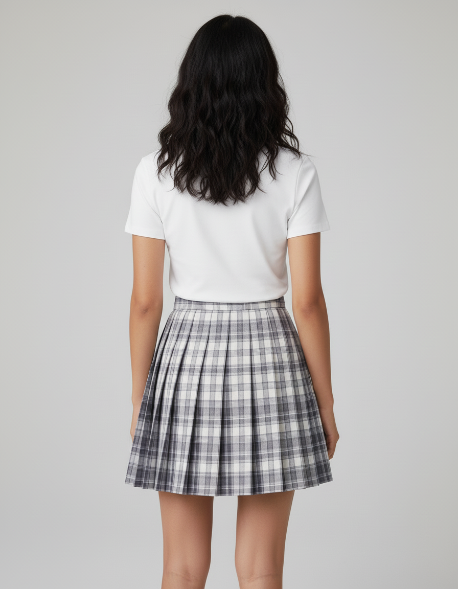 Jupe Patineuse À Carreaux Plissée Preppy