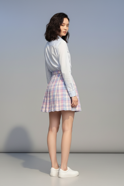Jupe Patineuse Plaid Plissée Preppy