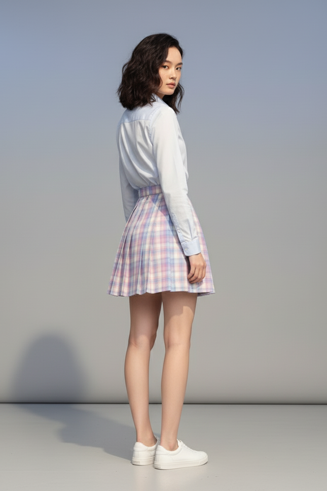 Jupe Patineuse Plaid Plissée Preppy