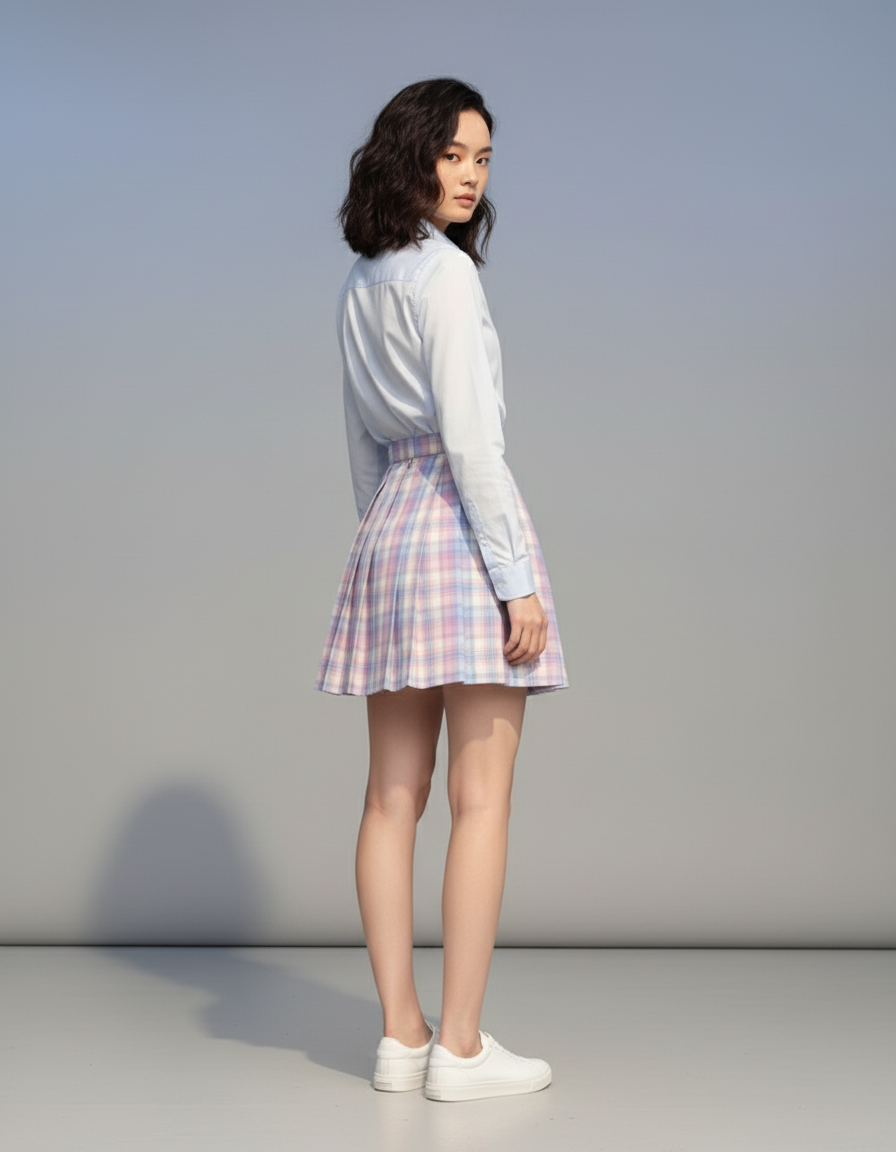 Jupe Patineuse Plaid Plissée Preppy