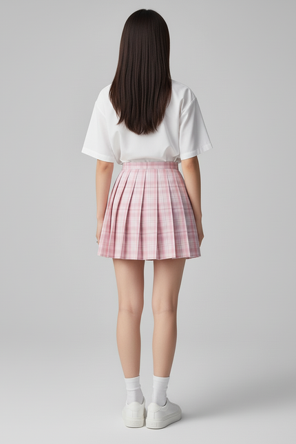 Jupe Patineuse Rose Écossaise Plissée