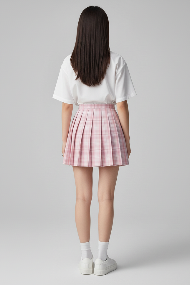 Jupe Patineuse Rose Écossaise Plissée