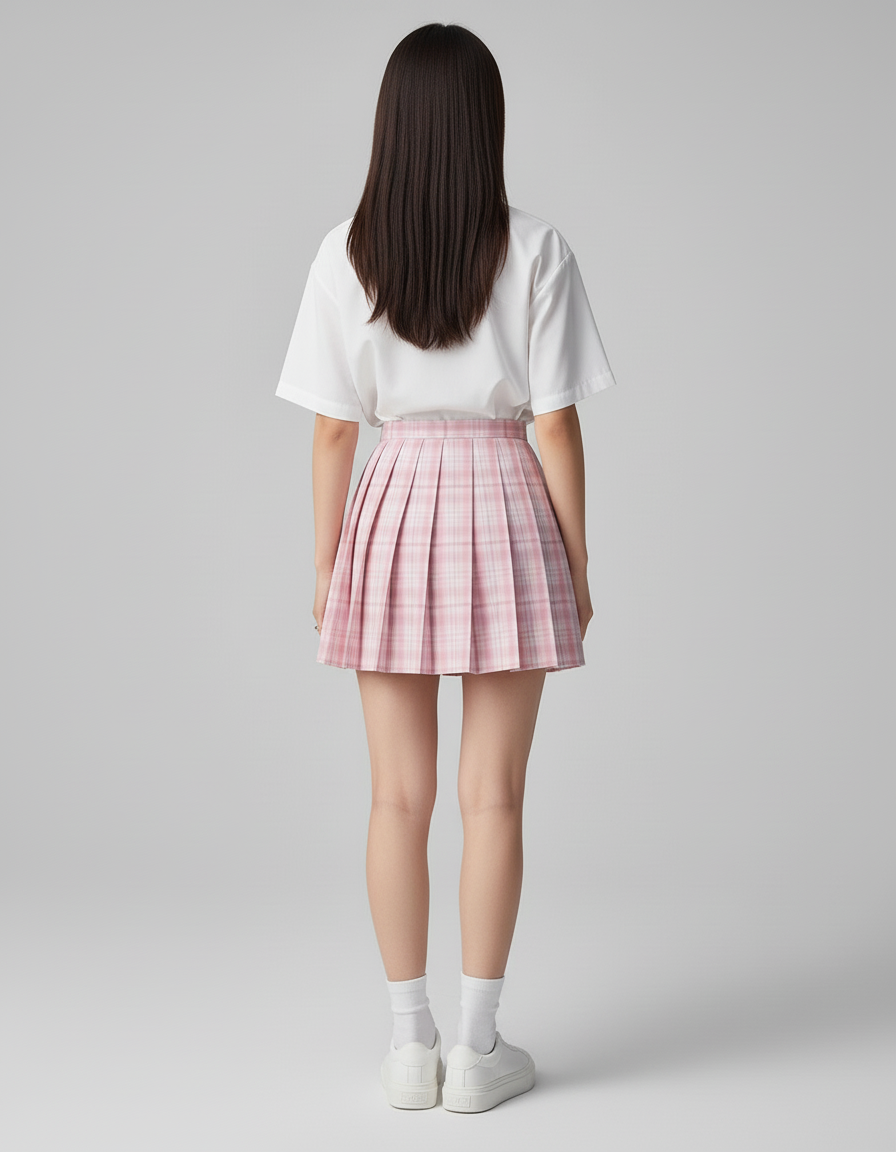 Jupe Patineuse Rose Écossaise Plissée