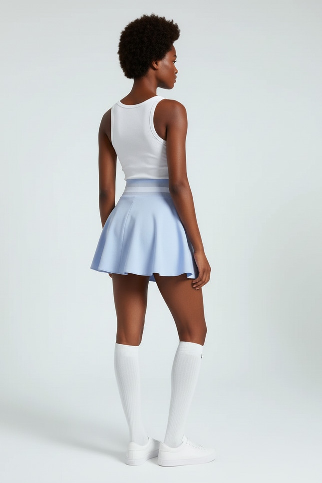 Jupe Patineuse Bleu Clair Taille Haute Fluide