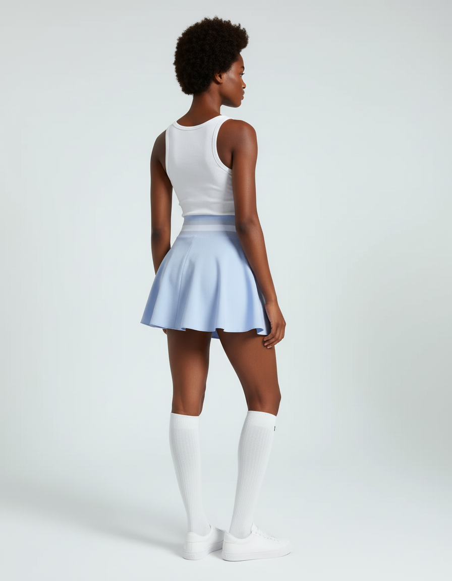 Jupe Patineuse Bleu Clair Taille Haute Fluide