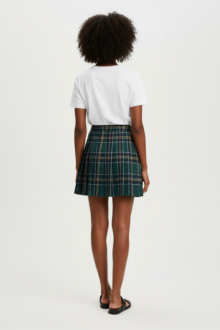 Jupe Patineuse Écossaise Verte Plissée