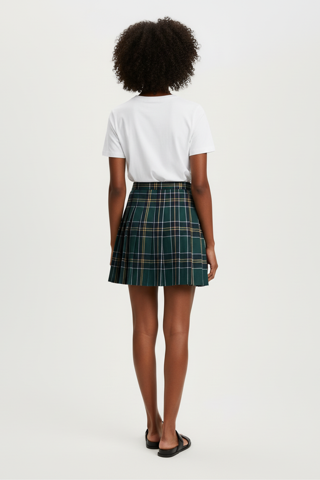 Jupe Patineuse Écossaise Verte Plissée