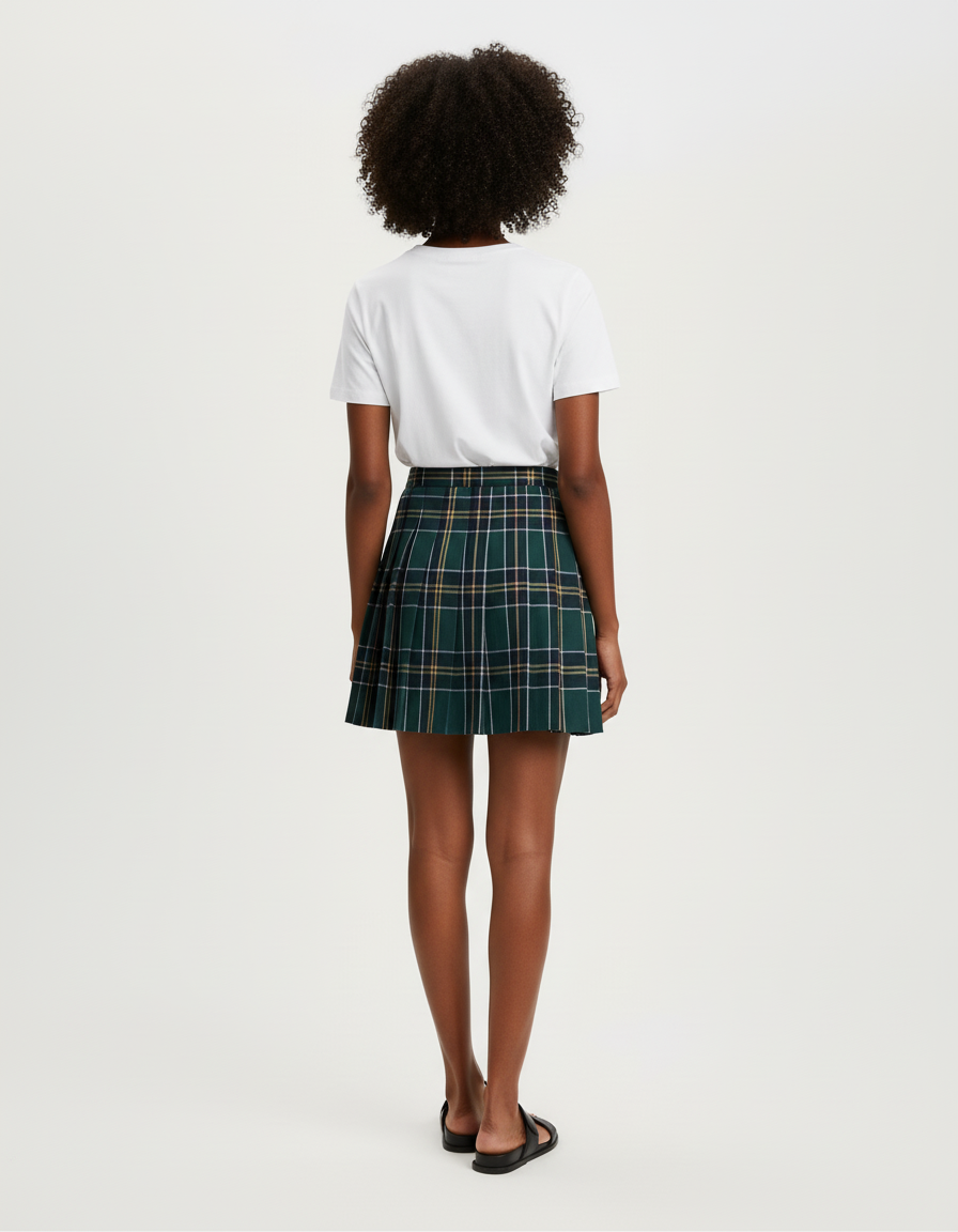 Jupe Patineuse Écossaise Verte Plissée
