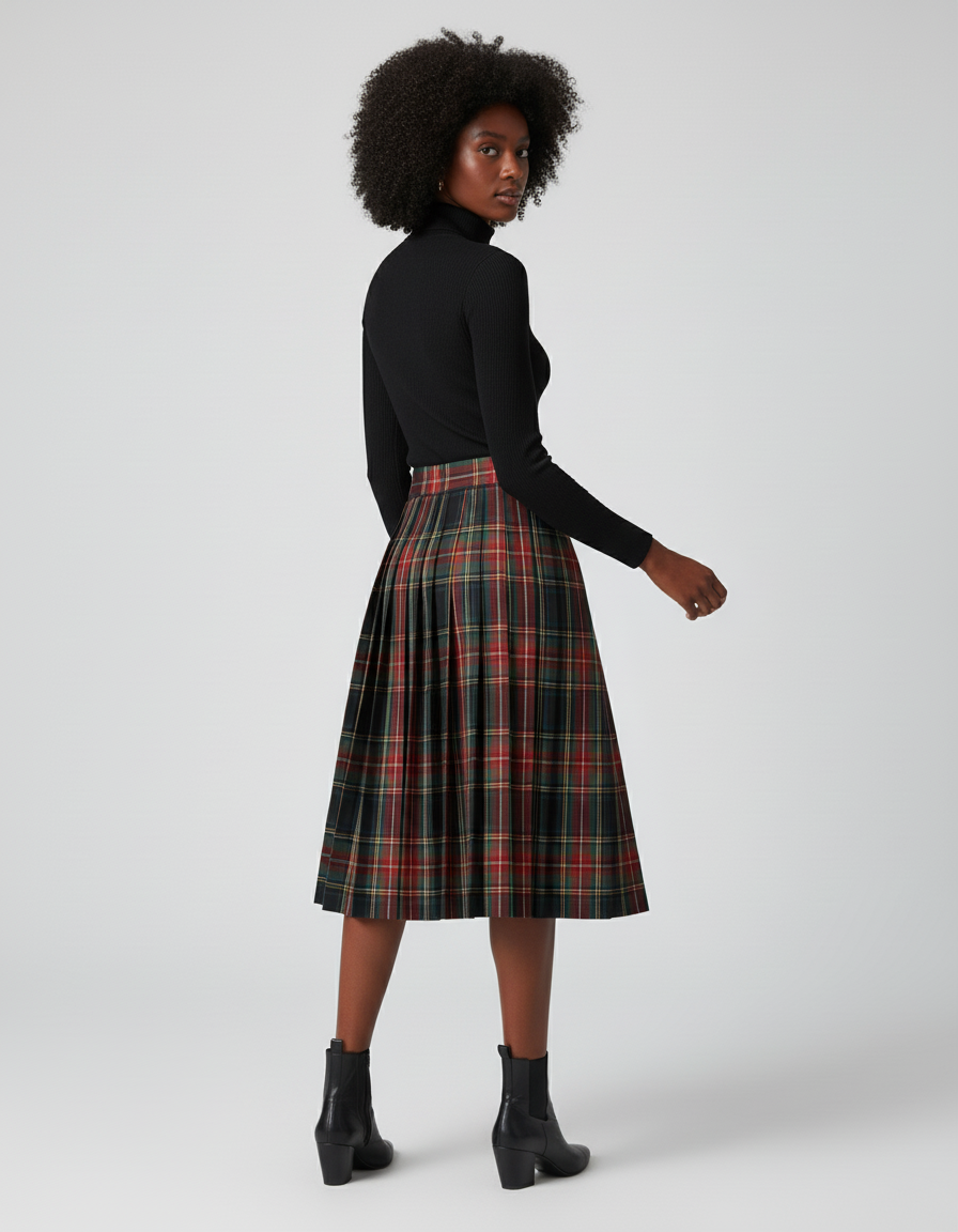 Jupe Patineuse Écossaise Plissée Chic Classique
