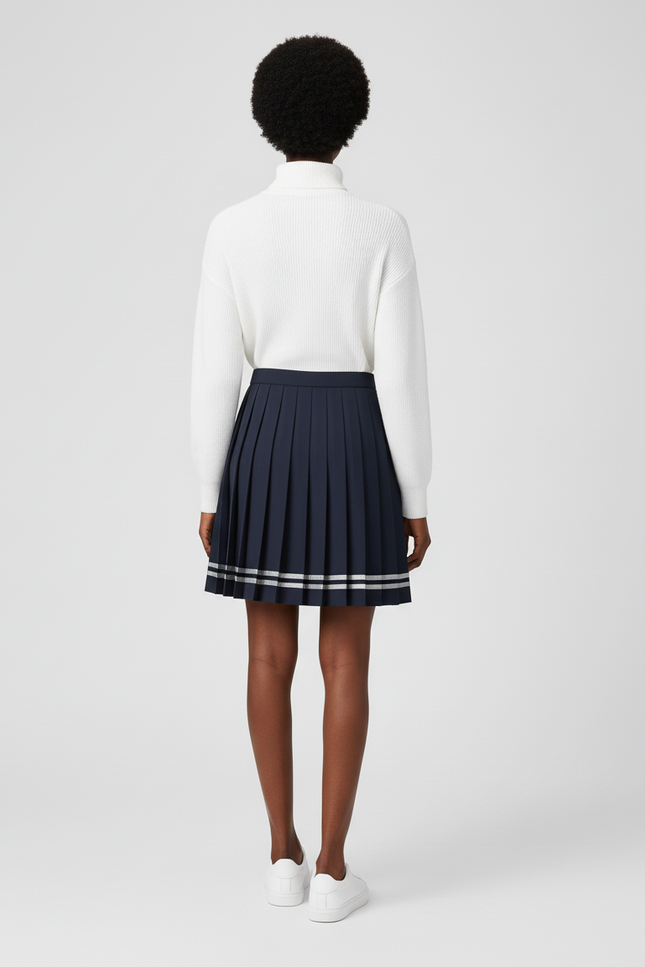 Jupe Patineuse Plissée Bleue Marine Élégante