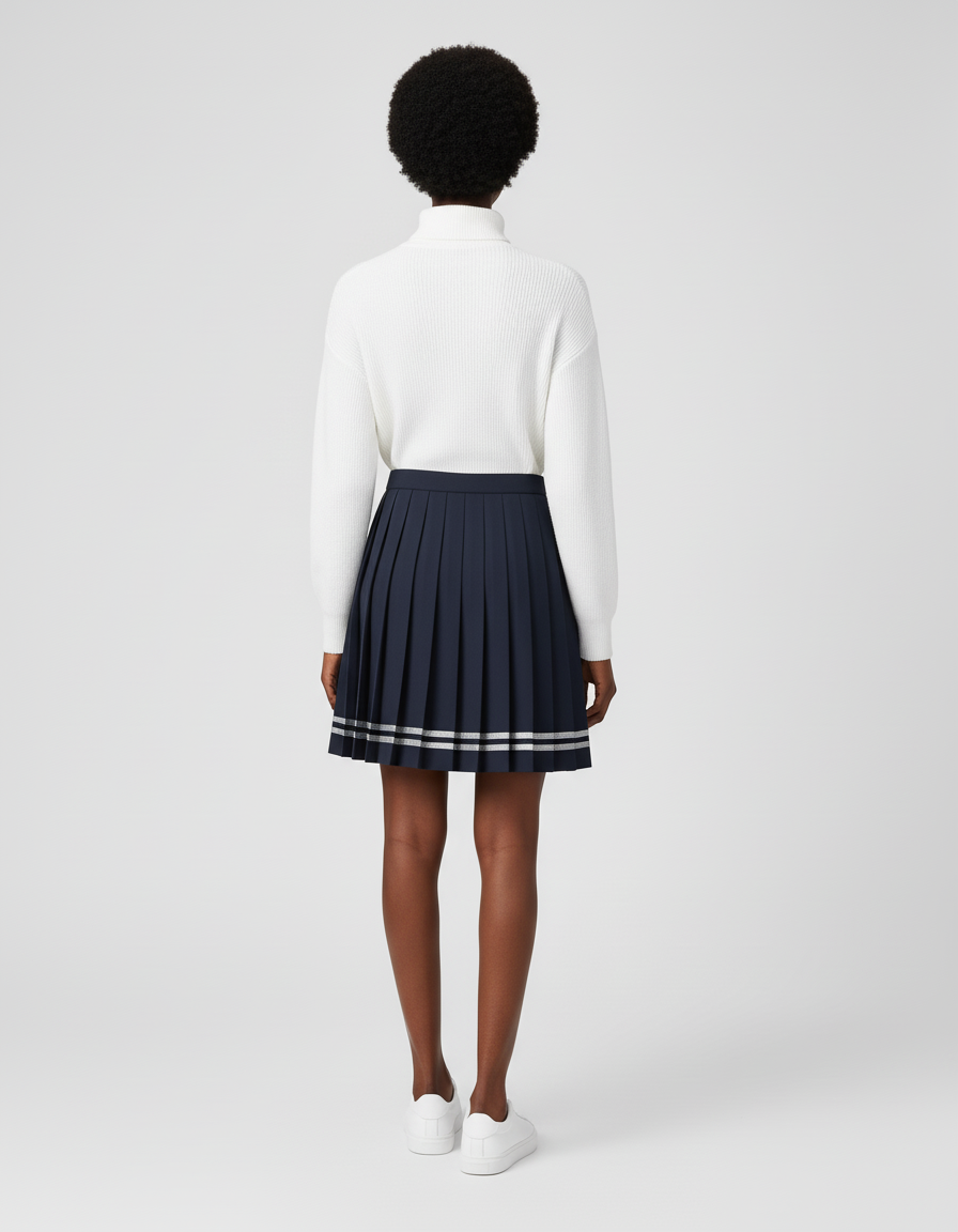 Jupe Patineuse Plissée Bleue Marine Élégante