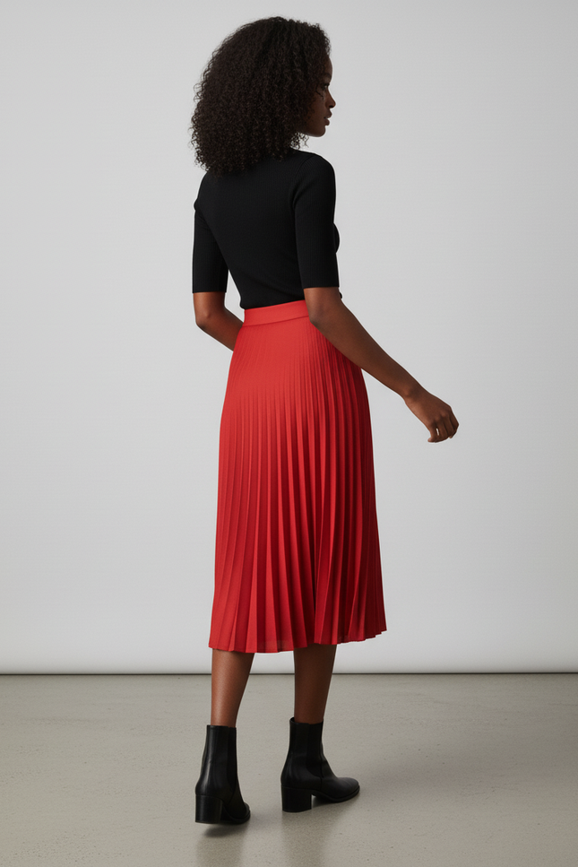 Jupe Patineuse Rouge Midi Plissée